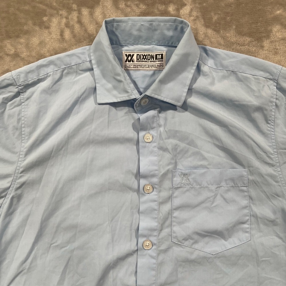 Dixxon Shirt Mens Medium Blue Performance Bamboo Button Up D Lux Short Sleeve - Picture 2 of 8